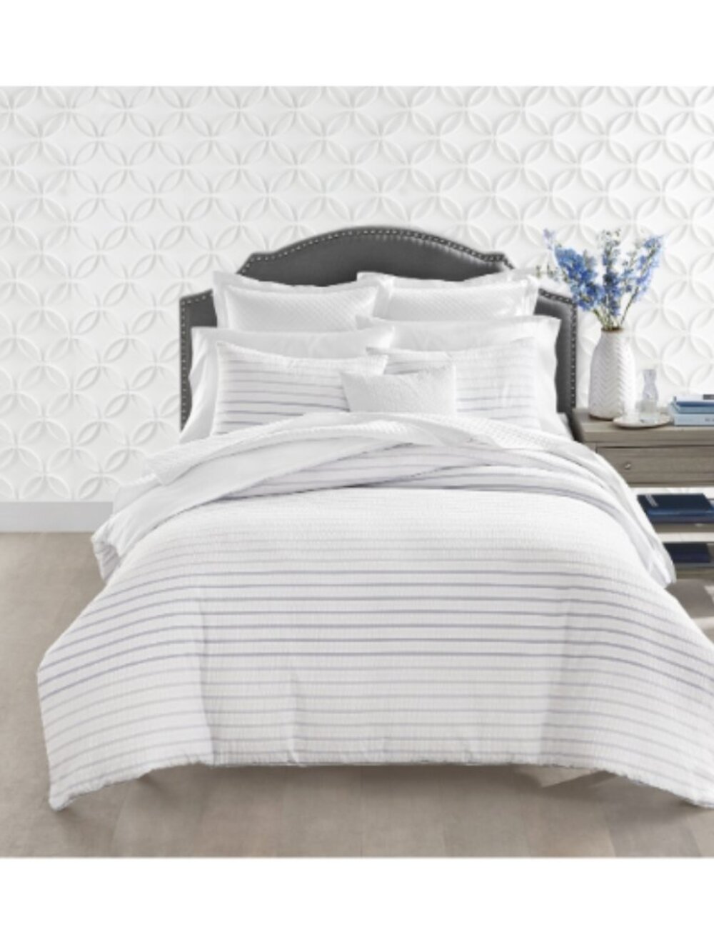 Charter Club Damask Designs Seersucker Ombre Stripe, Twin Comforter Set, Grey